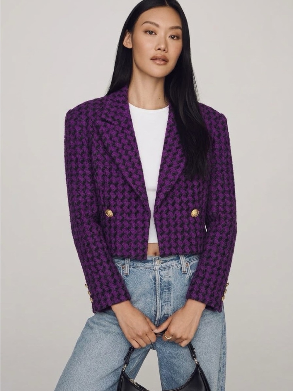Mondi Escada Vintage 80s Purple Houndstooth Cropped Blazer EU 40 = Size 8/10
